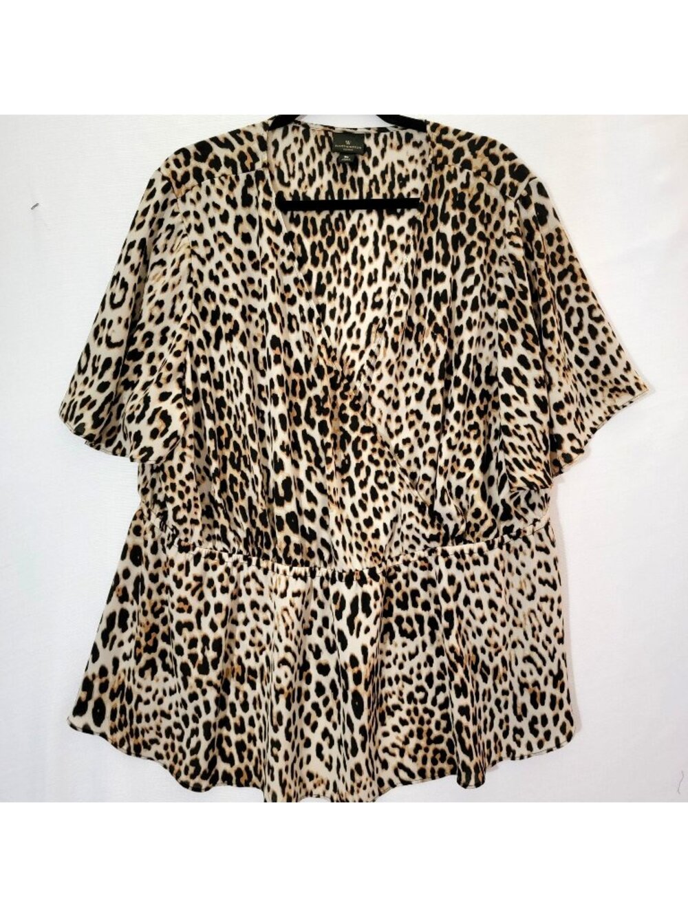 Worthington Babydoll Tunic Womens Sz 3X Short Sleeve Cheetah Print